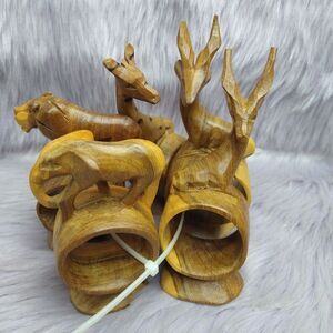 Handcrafted Wooden Animal Napkin Rings Set of 5 Hand Carved in Kenya Serrv
